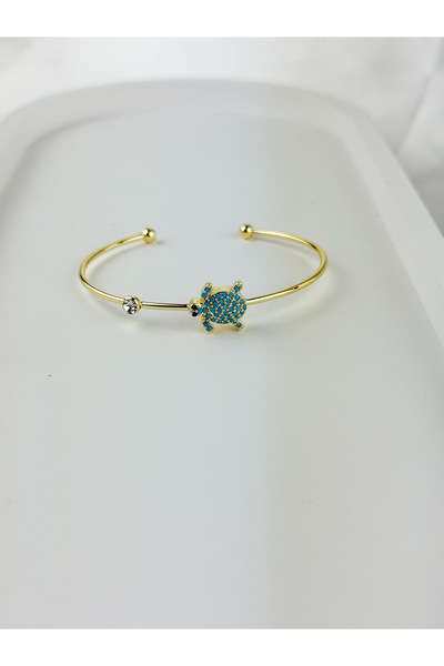 Fubena Yerli Üretim 14K Altın Kaplama 4070 Mavi Taşlı Kaplumbağalı Bilezik