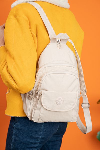 NEMO BAGS Cream Unisex Backpack, Crinkle Fabric, Single Arm Adjustable Body Bag and Chest Bag, 30X20Cm