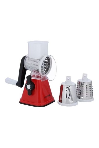 ROYALFORD Multi-Function Rotary Grater with 3 Blades – Vegetable Cutter Red/Silver