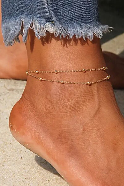 M Miel خلخال نسائي مزدوج من الفولاذ المقاوم للصدأ بتفاصيل علوية