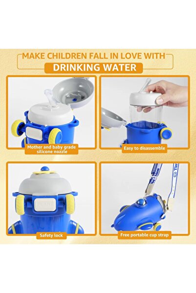 Twisoo Kids Drinking Bottle - Plane Shape, 500ml, Cute Reusable Kids Water Bottle with Straw, Leak-R