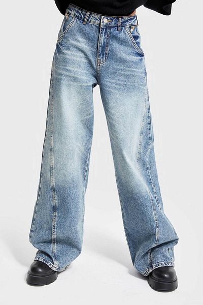 its basic Women's T.Kot Color 4W5-32 Wide Leg Baggy Fit Zipper Accessory 100% Koton Denim Jean