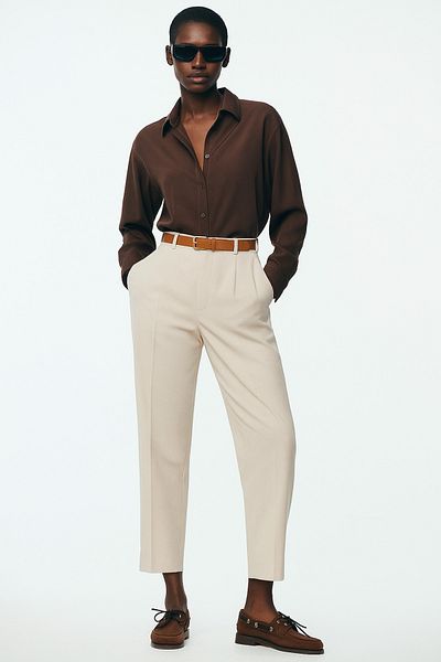 AMİDA Women's Cream Belted Trousers - 2526