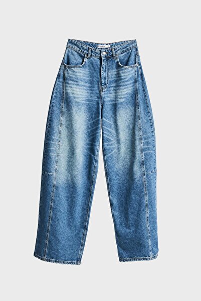 its basic Дамски дънки цвят 2w5-80 Mega Baggy Fit с бродерия 100% памук деним