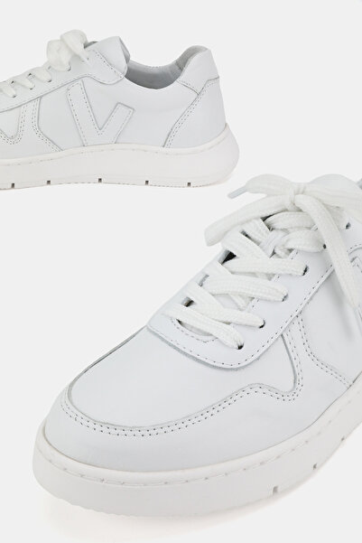 TUNAELLİ Women's White Khaki Leather 36-41 Number Lace up Flat Bottom Oxford Shoes