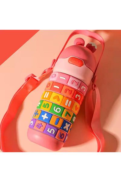 Twisoo Kids Premium 14 oz Math Water Bottle with Silicone Spout, Leak-Proof Locking Flip Lid, Carrying Stra