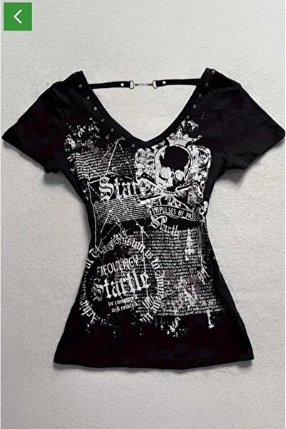 Köstebek Μαύρη γοτθική κοντομάνικη μπλούζα με λουράκια