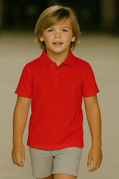Kuraff Giyim Unisex Children's Solid Color Basic Polo Neck Short Sleeve Schoo...