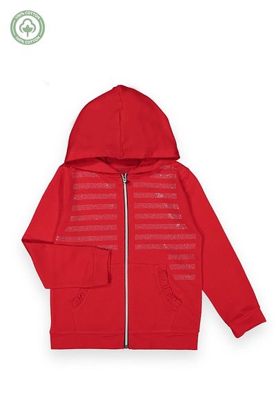 Divonette Girls' Shiny Stone Detailed Hooded Cardigan - Children's Clothing