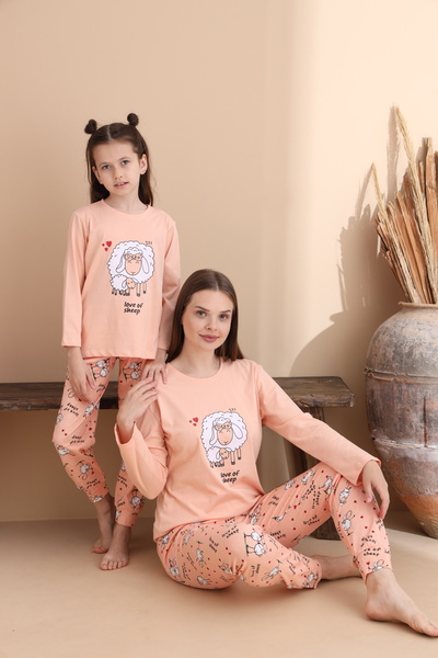 ELİTOL Set pijamale pentru copii cu mâneci lungi din bumbac cu model de miel de somon