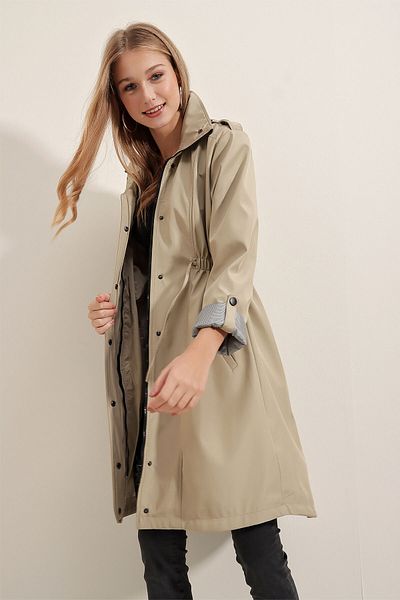 Merterium Women's Zippered Trench Coat Beige 1192