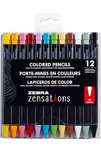 Zebra Pen Mechanical Colored Pencils, 2.0mm Point Size, Assorted Colored Lead, 12-Count
