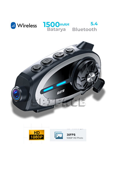 S Spiface Interkom Kameralı Q29 1080p Video Kayıt 5.4 Bluetooth Ai Asistan Özellikli Motorcu Kulaklık