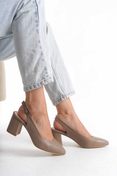 ERNİLA Genuine Leather Open Back Low Heel Stiletto