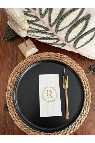 kidspartim منديل نادل على شكل حرف R مع إكليل أبيض مذهّب 16 قطعة