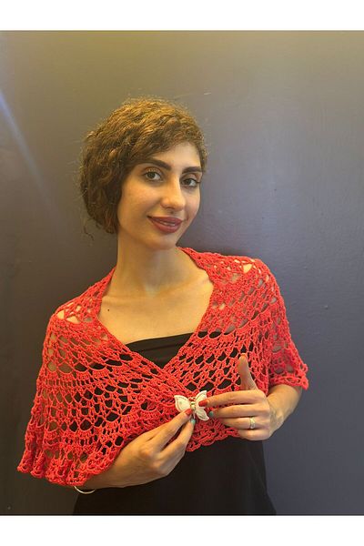 Gönülden Tasarım Lace Hand Knitted Multi-Purpose Shal, Bolero, Bustier with Butterfly Brooch