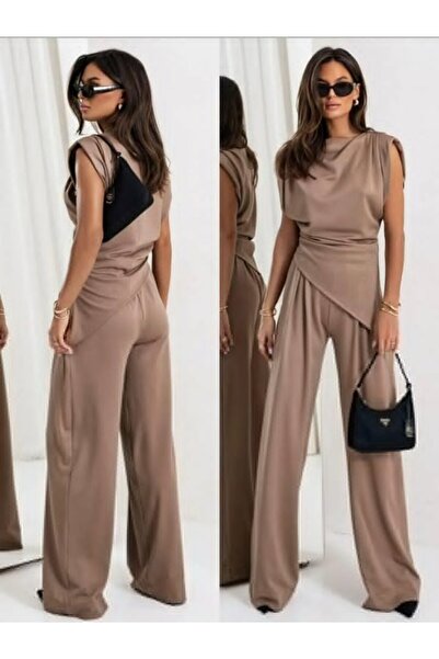 ETİLER COLLECTION Women's Diver Fabric Zero Sleeve Blouse and Loose Cut Trousers Double Set