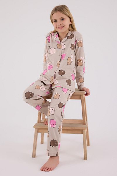 Rolypoly Girl's 100% cotton pajama set, long sleeve, buttoned