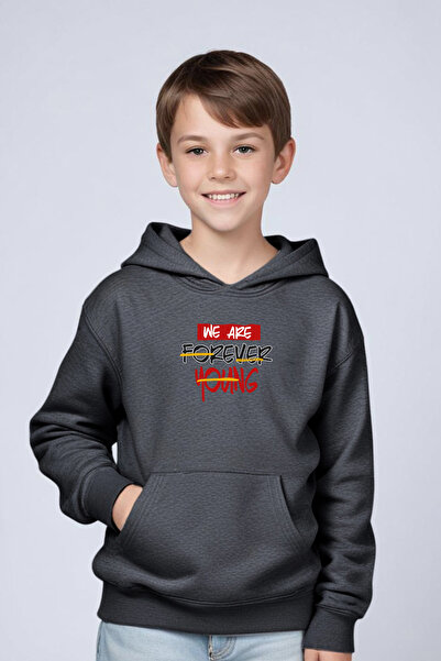 YA KO KİDS SWEATSHIRȚ BĂIEȚI CU GĂLĂ CU CAPĂ, BUCĂTĂ DE BĂIEȚI CU MODEL FOREVVER