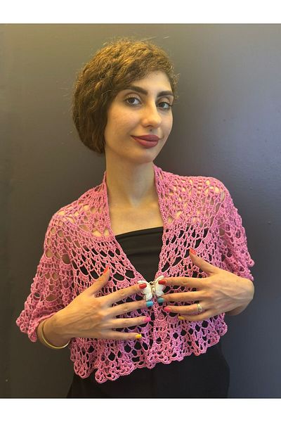 Gönülden Tasarım Lace Hand Knitted Multi-Purpose Shal, Bolero, Bustier with Butterfly Brooch