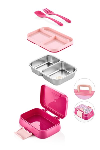 Kitchen Life Happii Vacuum 4 Compartment Stainless Steel Children's Nutrition Container - Unicorn Pattern Lunch Box