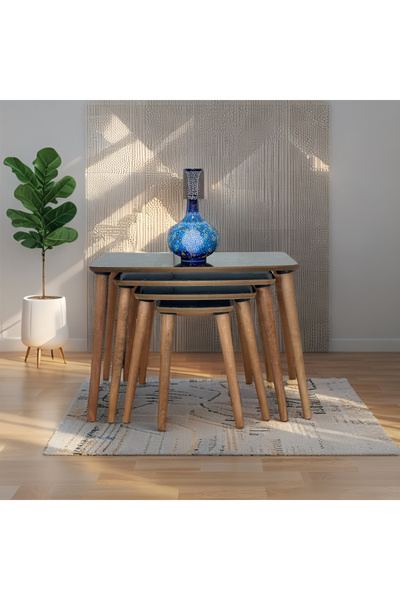 Evmob Evim Mobilya Beyaz Eşya Home 4lü (Dörtlü) Zigon Sehpa Ahşap Mdf - Ceviz