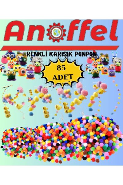 Anoffel Ponpon 10 mm 20 mm 30 mm 85 lİ 1 Paket Karışık Renk Pon Pon 1 cm 2 cm...