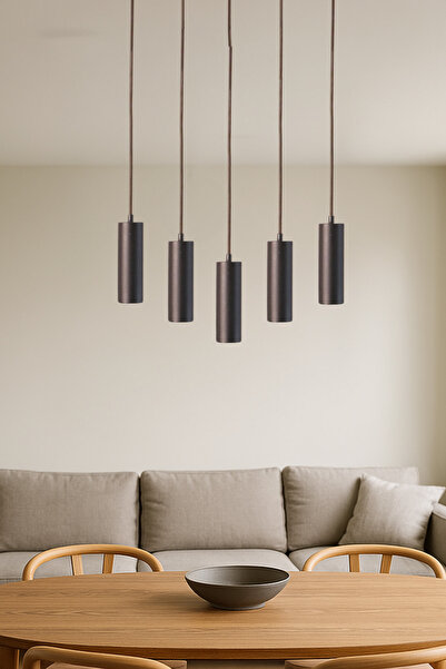 Luzarana Havana Avize Modern Metal 5’li Sıralı Siyah Gövde Ampüllü Tasarım Lü...