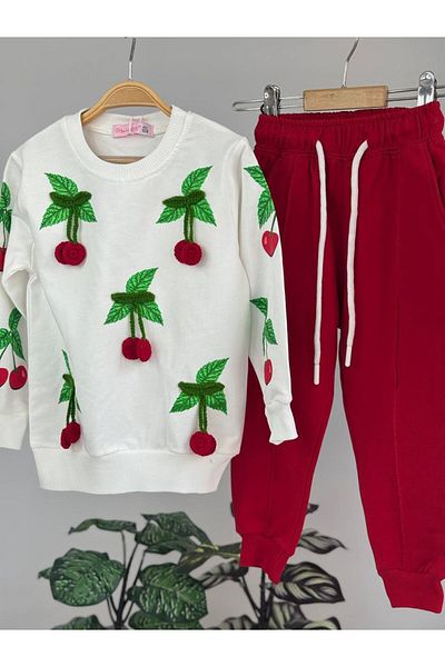 ÖRZİKİDS Cherry Printed Girls Tracksuit Set3-10 Years