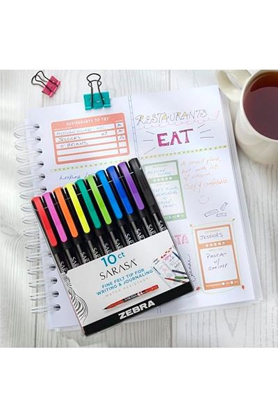 Zebra Pen Sarasa Fine Felt 0.8mm, Assorted Ink Colors, 10-Count