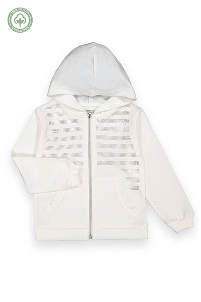 Divonette Girls' Shiny Stone Detailed Hooded Cardigan - Children's Clothing