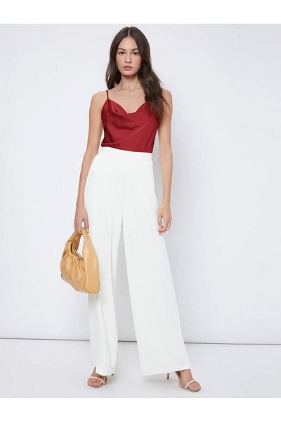 Jermo Women's White Rope Strap Degaje Collar Luxury Blouse