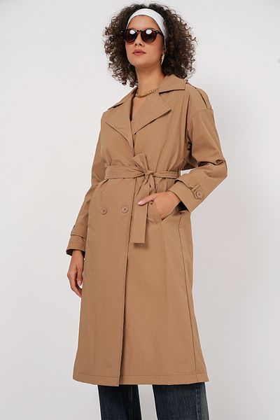 Merterium Women's Double Breasted Collar Trench Coat Biscuit 1196
