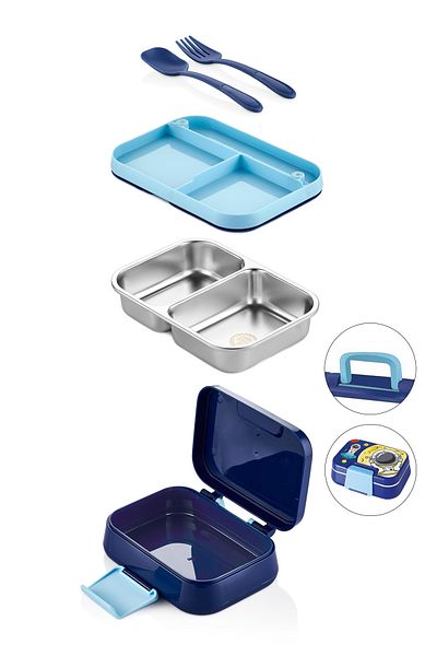 Kitchen Life Happii Vacuum 4 Compartment Stainless Steel Children's Nutrition Container - Astronaut Pattern Lunch Box