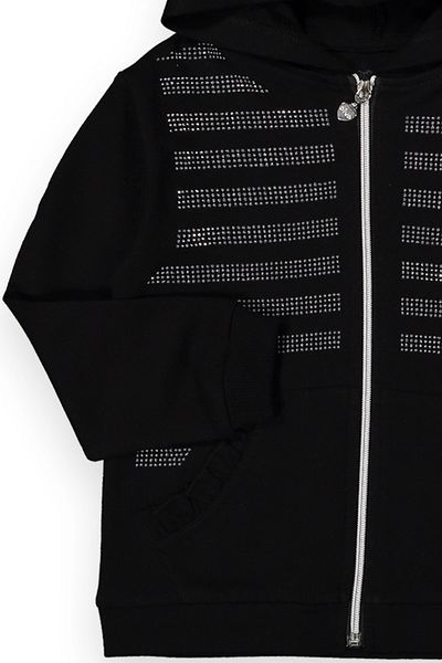 Divonette Girls' Shiny Stone Detailed Hooded Cardigan - Children's Clothing