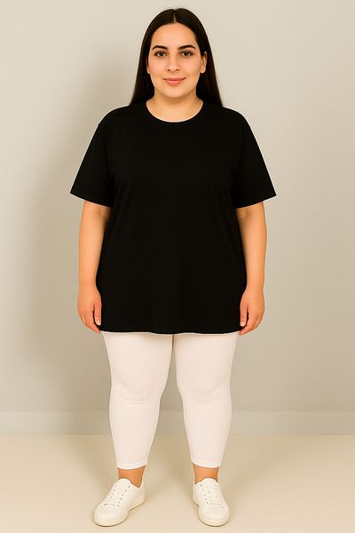Koza Butik Women's Plus Size Short Sleeve Crew Neck Basic Oversize T-Shirt 1977-25