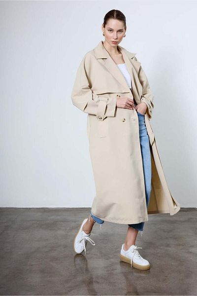 369 etnik butik Oversize Belted Long Trench Coat – Women