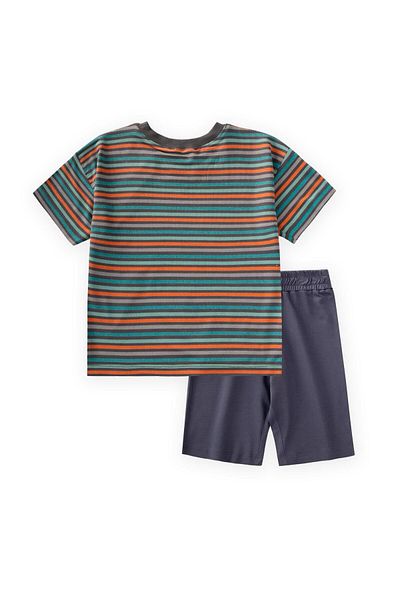 Cigit Striped Basic Capri Suit 1-8 Years Smoked