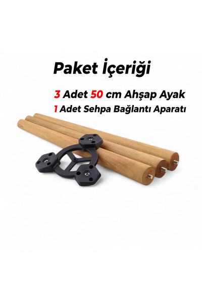 Badem10 Bohemian 3-Piece Coffee Table Leg Set 50 cm Brown Natural Wood Painted Cylinder Table Leg Feet Accessory
