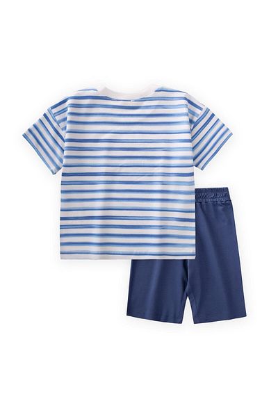 Cigit Striped Basic Capri Suit 1-8 Years Ecru