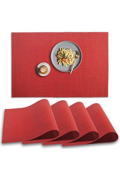 HerŞey Marketing American Placemat 4 Pieces Red Decorative Presentation Plate Mat Washable Non-Slip Fireproof 45X30