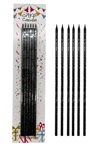 Big Party Mum İnce Uzun 25 Cm Simli Parıltılı 6 Parça Siyah