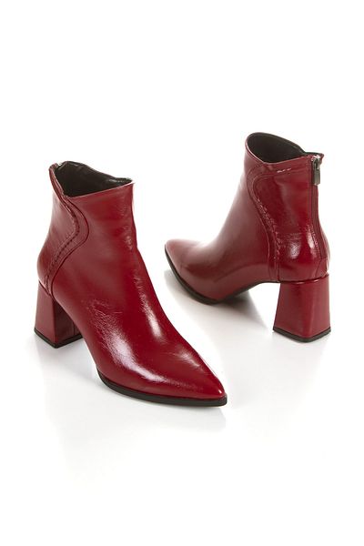 ÜNAL ÖZER Unal Ozer Women's Bordo Patent Leather Classic Boots with Zipper Detail Un001-0002