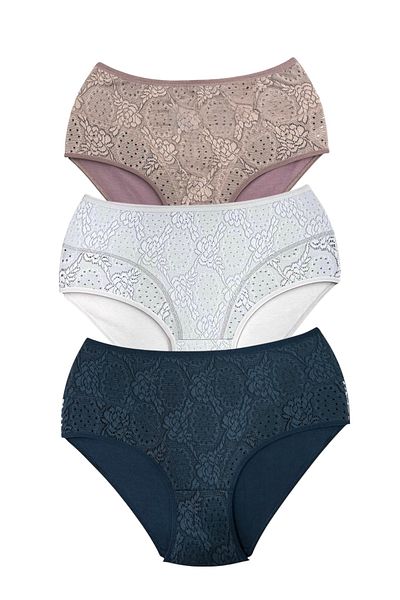 MİSSEMMA Women's Double Layered Lace Recovery 3 Pieces High Waist Panties