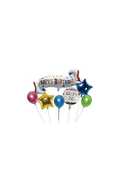 Bibilel Set of 7 metallic Happy Birthday balloons, banner, multicolor