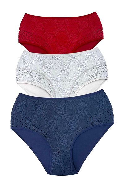 MİSSEMMA Women's Double Layered Lace Recovery 3 Pieces High Waist Panties