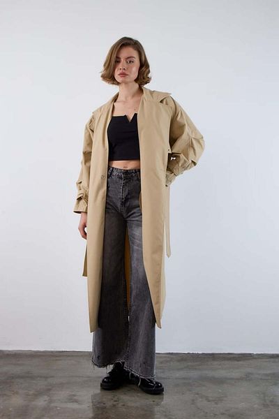 369 etnik butik Oversize Belted Long Trench Coat – Women