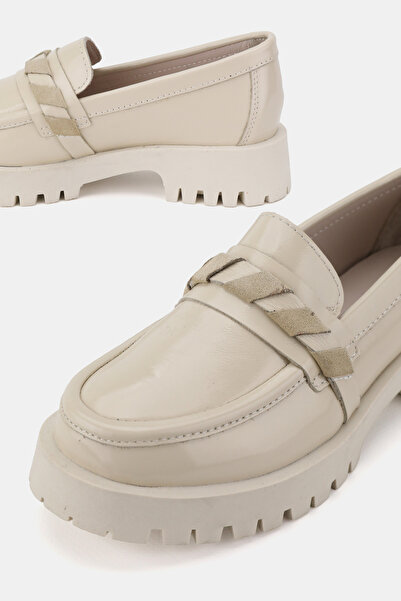 TUNAELLİ KADIN BEJ RUGAN HAKİKİ DOĞAL DERİ 36-41 NUMARA LOAFER AYAKKABI