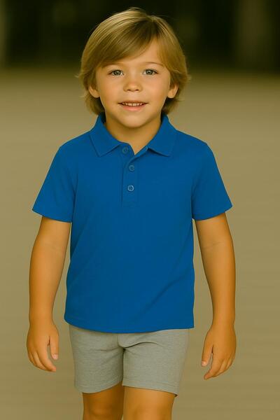 Kuraff Giyim Unisex Children's Solid Color Basic Polo Neck Short Sleeve Schoo...