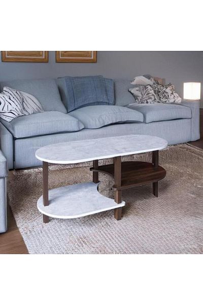 BAITY Wooden coffee table with 2 shelves, made in Malaysia, gray and brown color